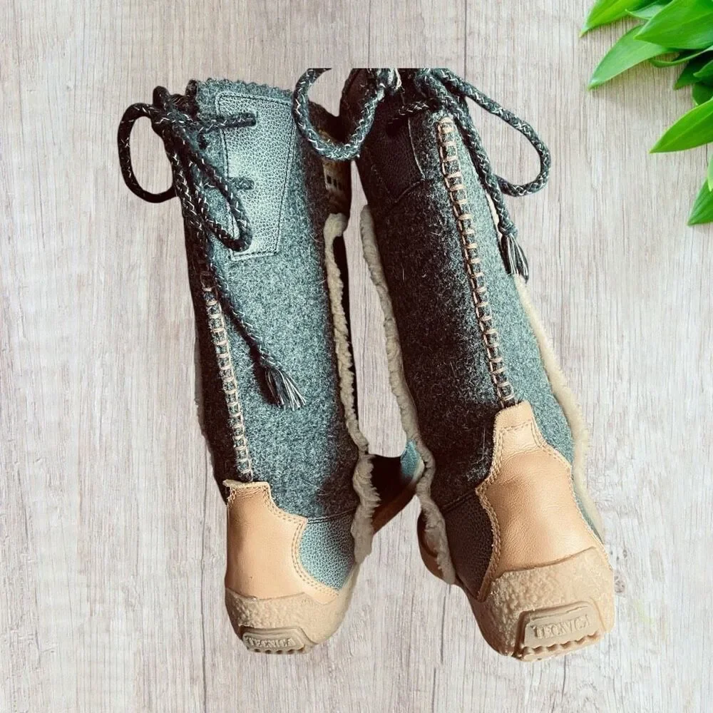 TECNICA Skandia Goat Fur Tall Apres Ski Boots Italy Women Size 8 US EU 39.5 Blac